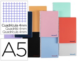 Cuaderno espiral Liderpapel Wonder A5 tapa plástico 80h 90g c/4mm. colores surtidos